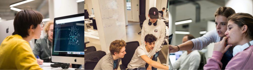 3 pictures of students working together in a banner - Codam (Amsterdam)